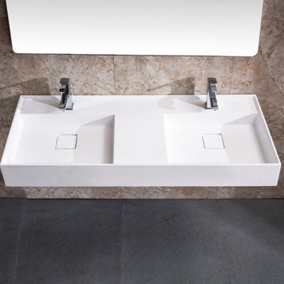 Dowell 48'' White Solid Surface Stone Rectangular Wall Mount Double Bathroom Sink