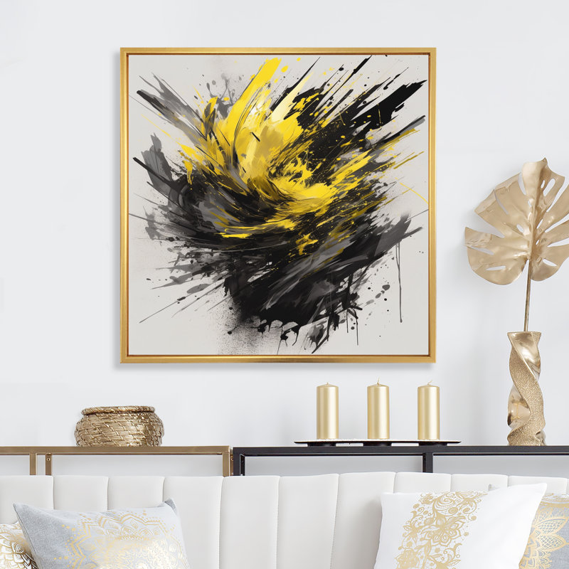 «Evolving In Yellow Gray», impression sur toile encadrée, H 16 po x l 16 po x P 1 po, Cadre flottant doré