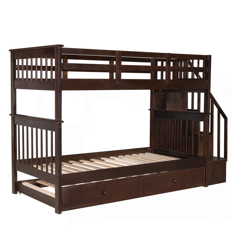 Stairway Twin-Over-Twin Bunk Bed with Twin size Trundle for Bedroom,Dorm,Adults, Espresso