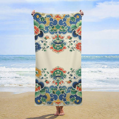 Oversized Microfiber Beach Towels, Soft Luxury Bath Towels Stylish Pool Towel Quick Dry Lightweight Chinese Landscape Painting Travel Towel Sandproof Beach Blanket for Outdoor, 30 x 60 inAnd a complimentary Chinese-style canvas bag is included