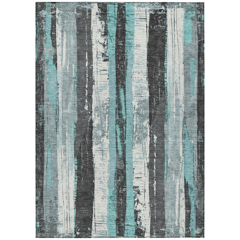 Machine Washable Indoor/Outdoor Xhevrie Teal Rug, Rectangle 9' x 12'
