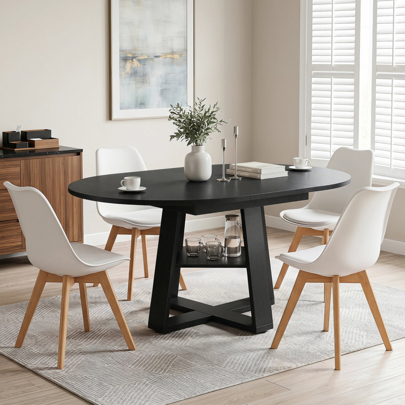 Rohun Round Extendable Modern Kitchen Dining Table Set With 32.8"H Dining Chair, Brown, White