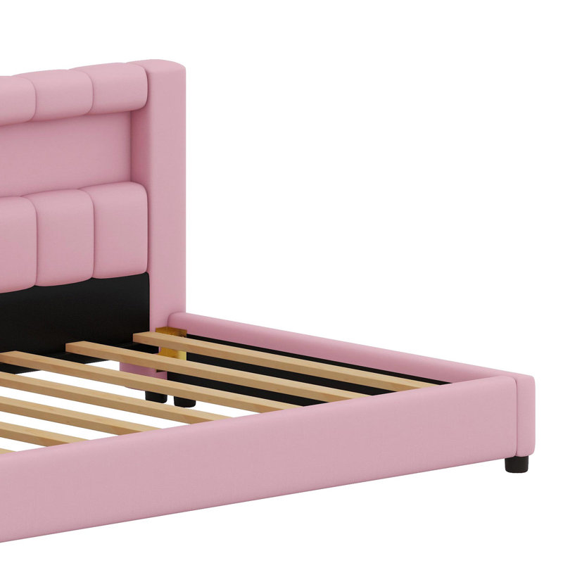 Minimalist Platform Bed Equipped with USB Charging Stations and Soft LED Glow, Pink