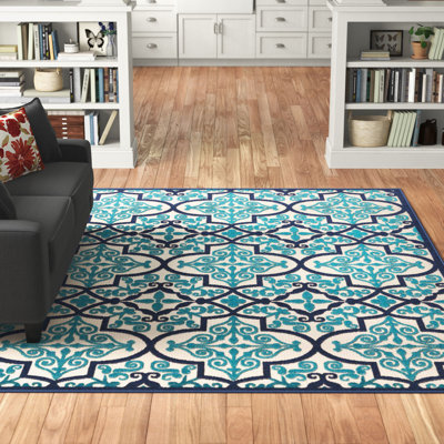 Tapis bleu marine à motif géométrique Miraloma