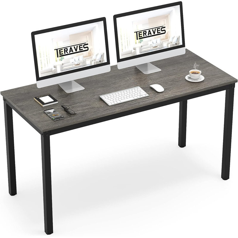 Bureau d'écriture rectangulaire l 55,11 po Tyjon, Beige / noir, 29.52" H x 55.11" W x 23.62" D