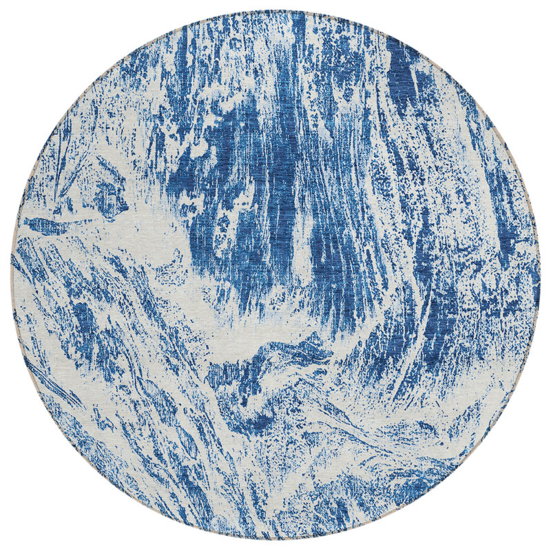 Tapis d'intérieur rond lavable abstrait bleu marine 8 pi