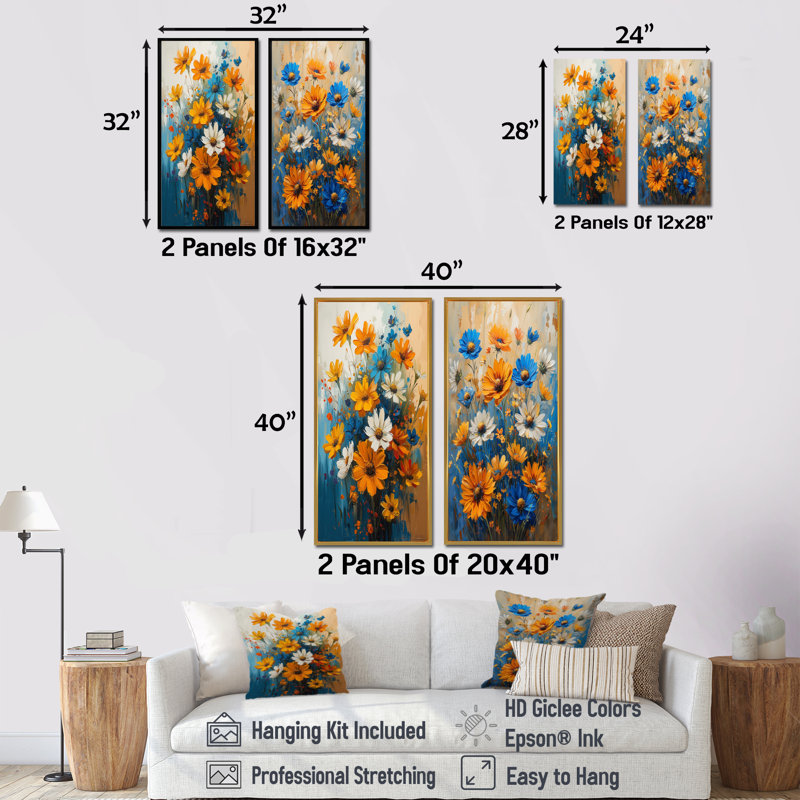 Sixtine - Ensemble de 2 fleurs murales, Ne s’applique pas, Toile tendue sur cadre, H 28 po x l 24 po