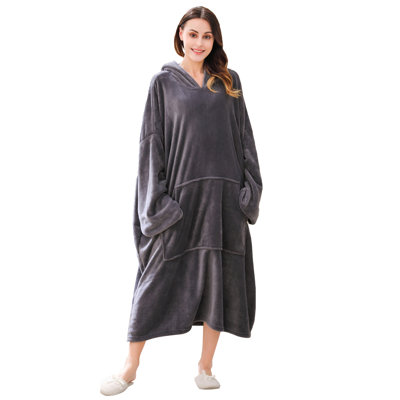 Gafton Fleece Girl / Woman+ Mid-Calf Bathrobe with Pockets and Hood -  Alwyn Home, 05702594A47B4C238070E87B4E780966