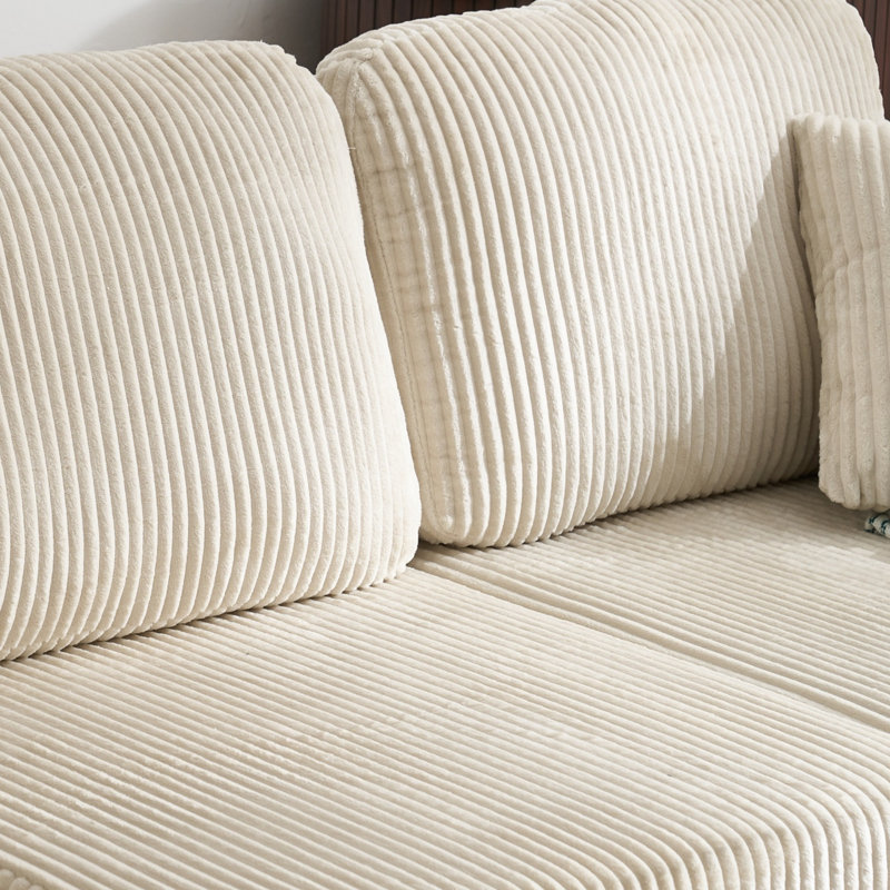 2-Piece Modern Compression Modular Super Soft Corduroy Double-Chaise Sectional Sofa-No Assembly Needed, Beige Corduroy