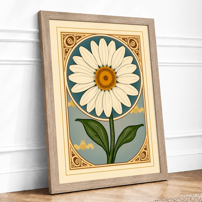 Framed Daisy Study Botanical - Print, A2 - 59.4 x 42.0 cm, Oak