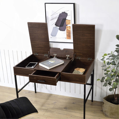 Bureau d'écriture à 1 tiroir en chêne et noir avec port USB
