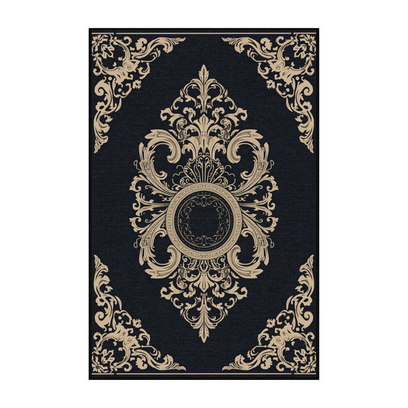 Tapis damas doux et moelleux en gris - noir, 8 x 12