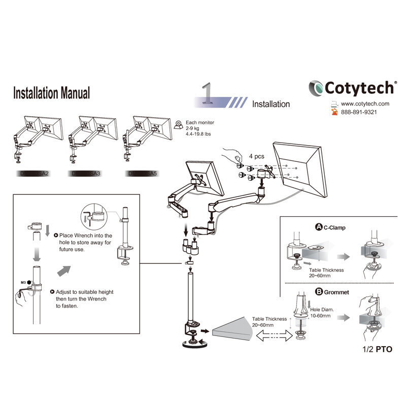 Silver Dual Monitor Full-Motion Desk Mount with Clamp Base