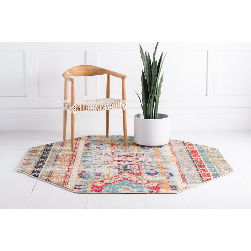 Newburyport Southwestern Area Rug, Octagon 8' x 8', Blue 