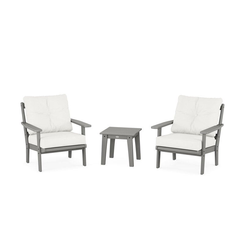 Oxford 3 Piece Seating Group with Cushions, Natural Linen Revolution® Microfiber, Slate Gray