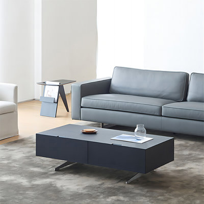 Black Silver Manufactured Wood Stainless Steel Rectangular Coffee Table