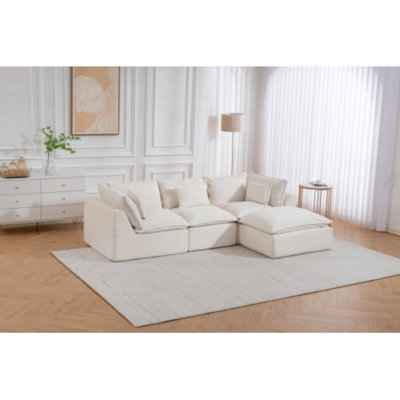 102.3" Cloud Couch Oversized Modular Sectional Sofa with Ottoman, Antique White