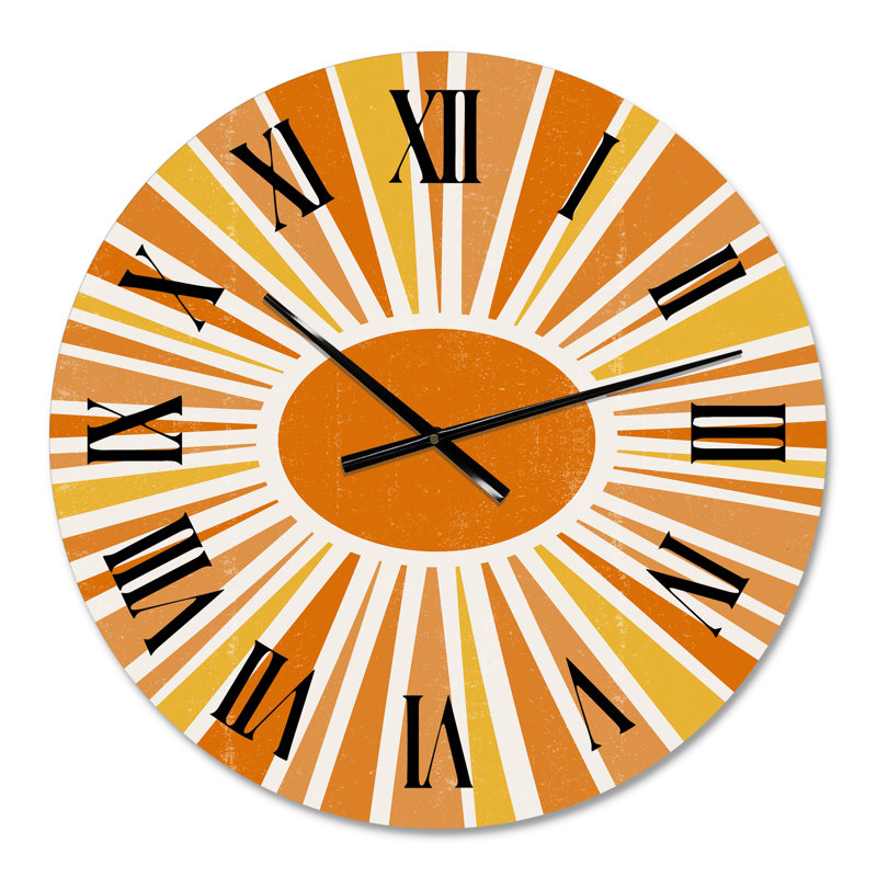 Minimalist Bright Shining Orange Sun Rays I - Modern wall clock, Medium