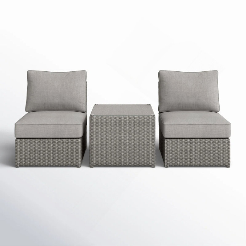 Fully Assembled 2-Piece Wicker Outdoor Seating Set With Cushions, Beige Cushion/Gray Frame