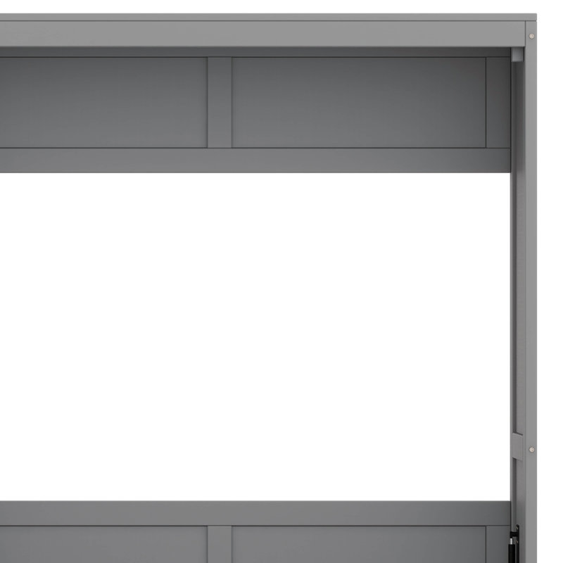 Lit escamotable mural avec rangement intégré, tablettes et éclairage décoratif DEL, Gris