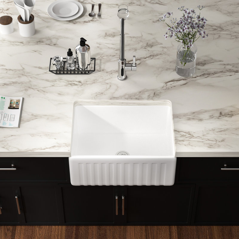 24"L x 18"W Farmhouse Apron Ceramic Kitchen Sink Rectangular Single Bowl Kitchen Sink