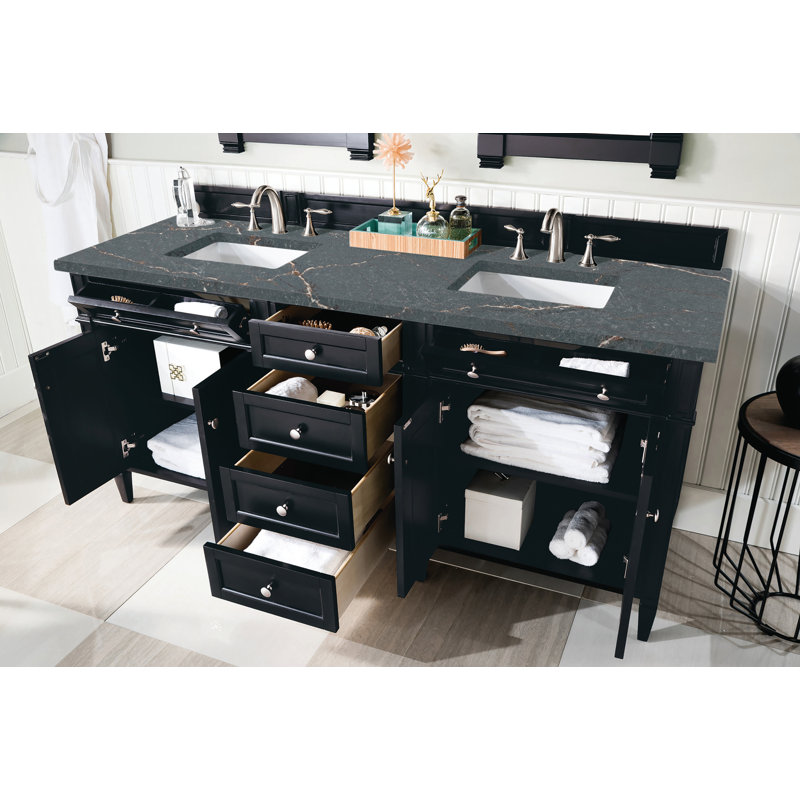Meuble-lavabo double l 72 po Dussault, Noir onyx, Bleu Parisien, 8 po