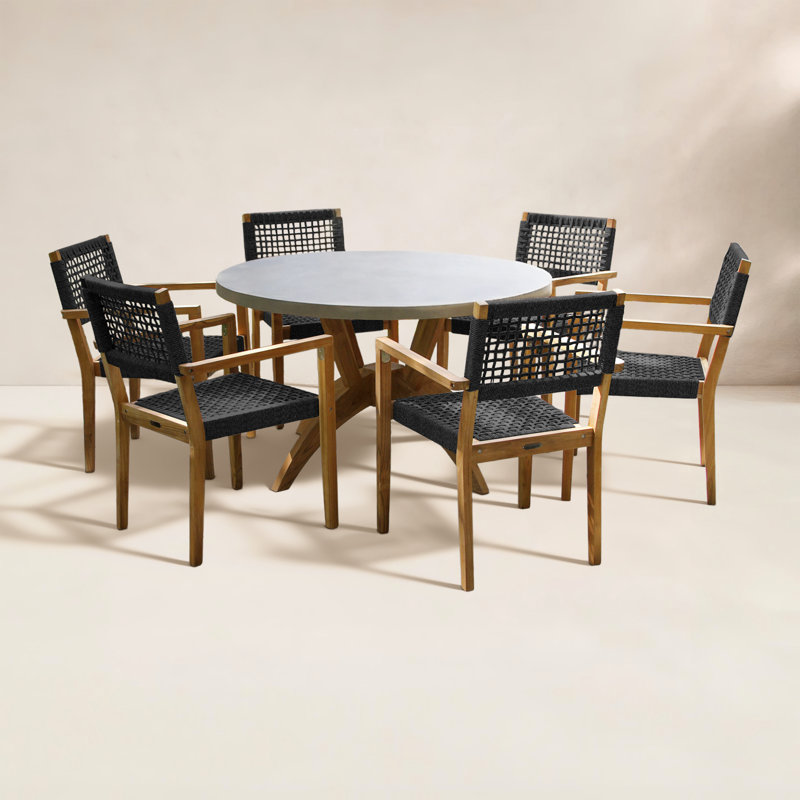 Fleur Composite And Black Rope Dining Set, 6
