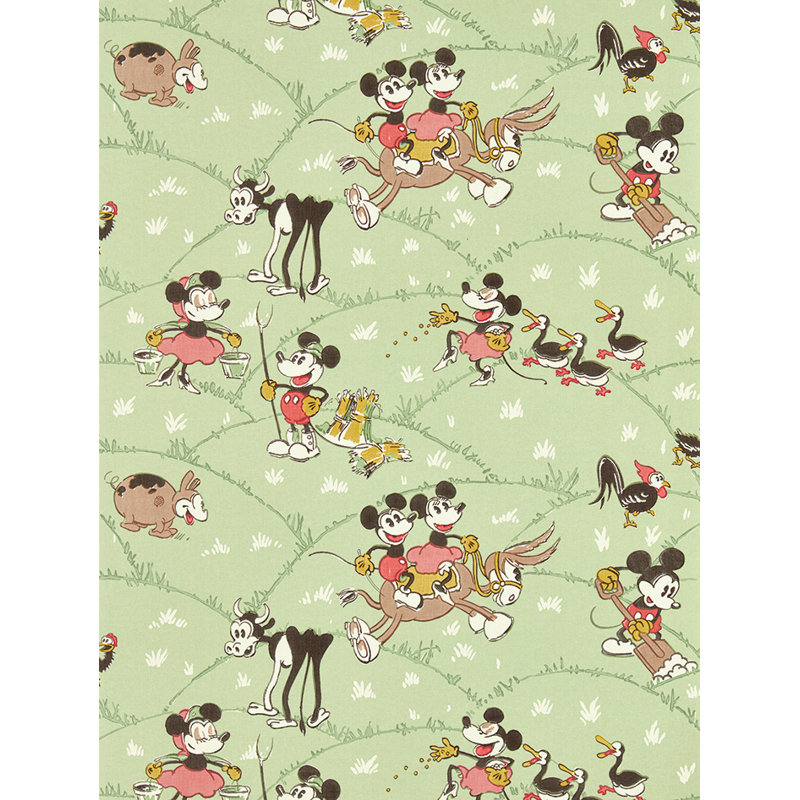 Mickey At the Farm Wallpaper, Macaron Green