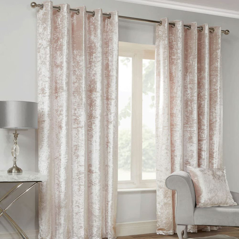 Eleanora Crushed Velvet Eyelet Curtains, Width 167 x Drop 229 cm, Cream