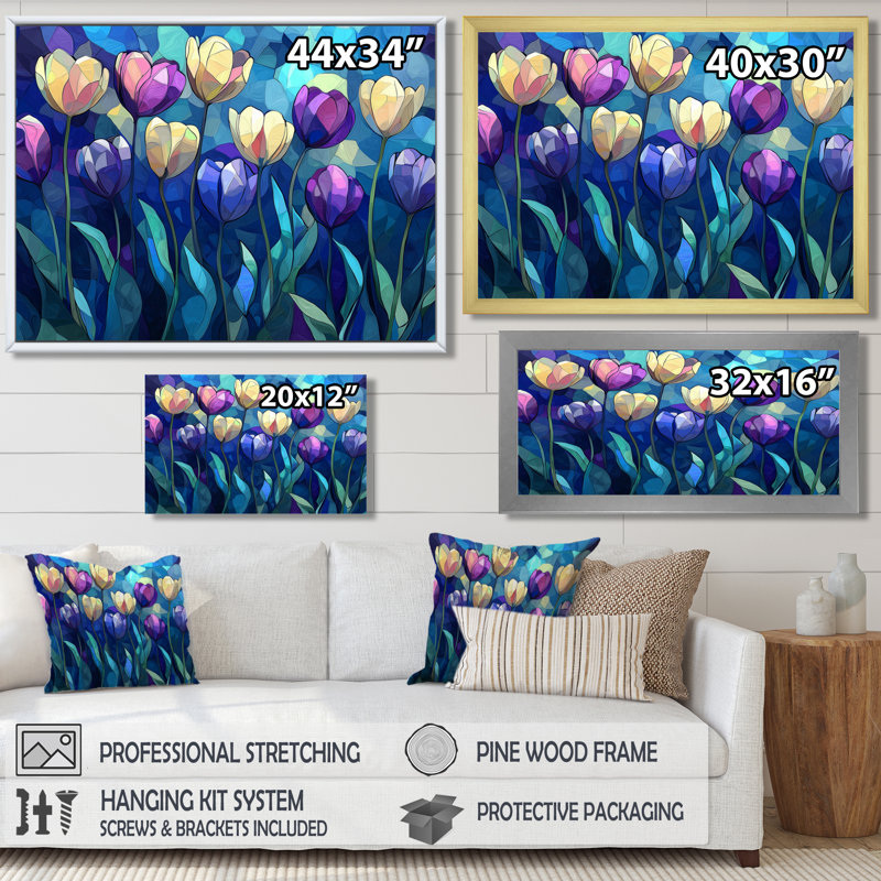 Scoggins, velours bleu ciel, champ de tulipes - tulipes, art mural, H 16 po x l 32 po, Noir, noir, noir, noir