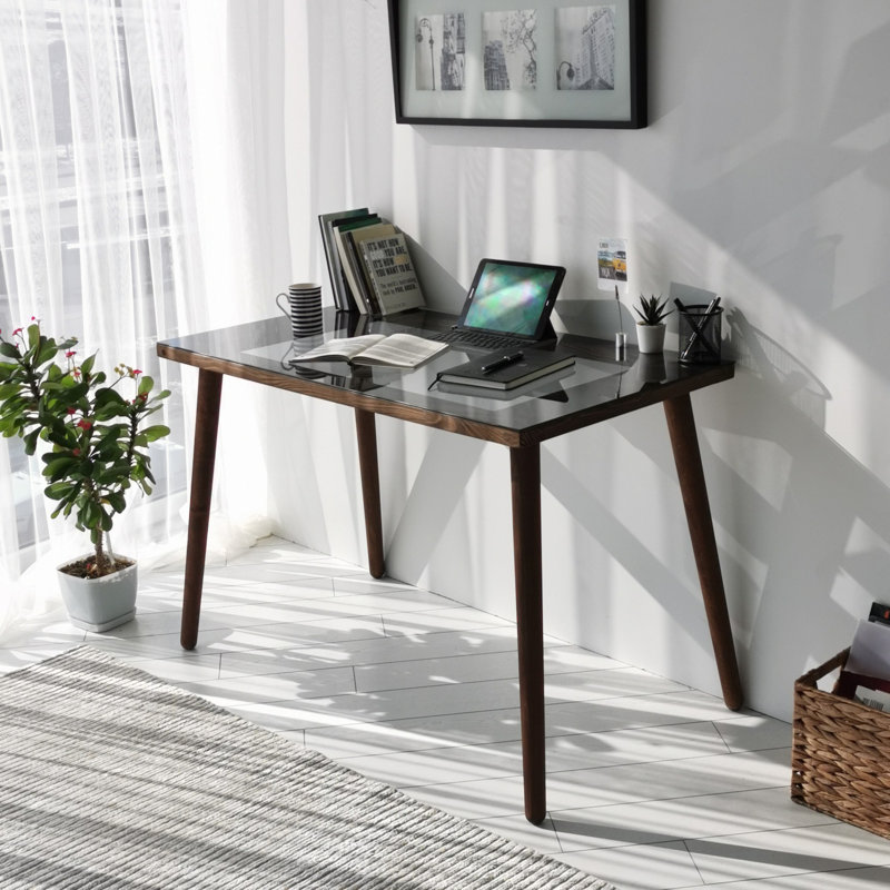 Bureau d'étude moderne avec cadre 100% bois de hêtre et verre trempé, 43,3 po x 28,7 po x 23,6 po | Épaisseur durable de 6 mm | Couleur noyer, nombreuses tablettes, fixation murale | Assemblé pour une utilisation immédiate, parfait pour les bureaux à domicile et les espaces d'étude