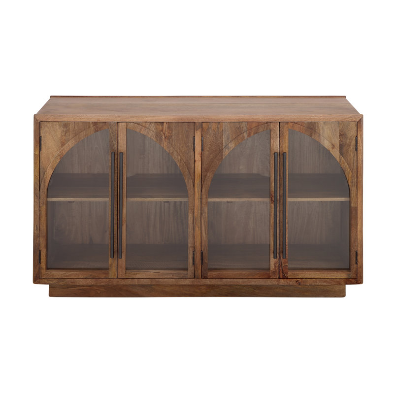 Buffet en bois à quatre portes avec verre Arvetta, Marron clair