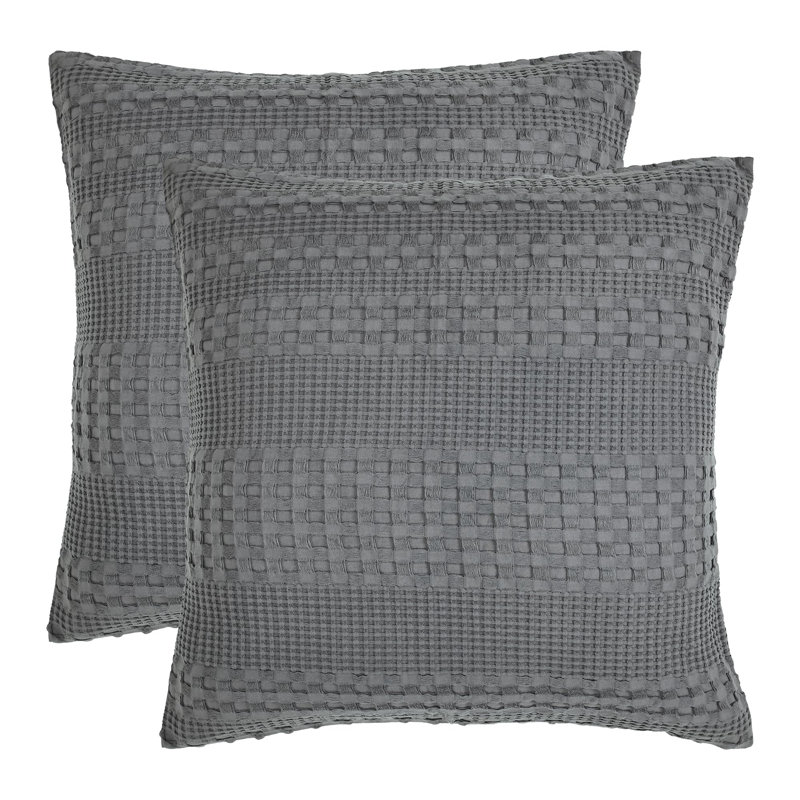 Ensemble de 2 taies décoratives Waffle Weave, Gris, Européen