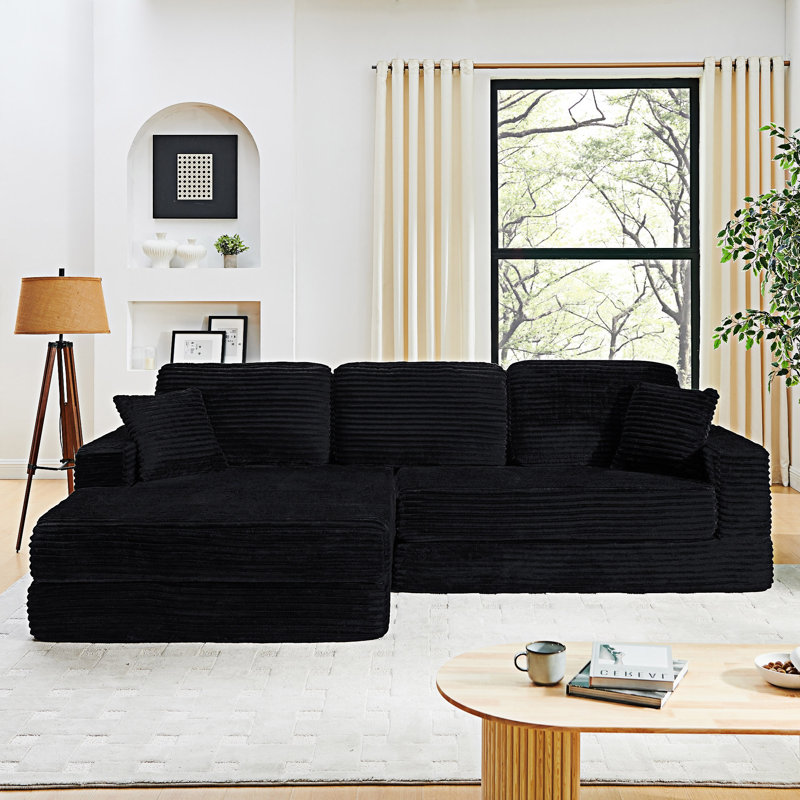 L Shape Modular Sectional Sofa, Left Hand Facing, Black Corduroy