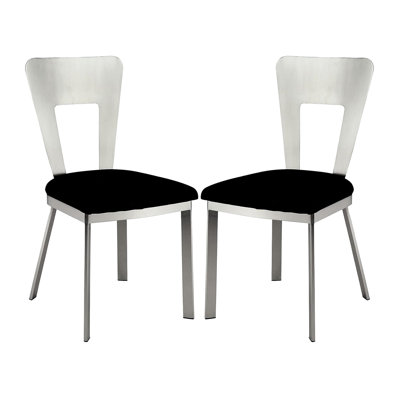 Black Microfiber Seat Metal Chairs For Modern Dining Room, Of 2 Area,
