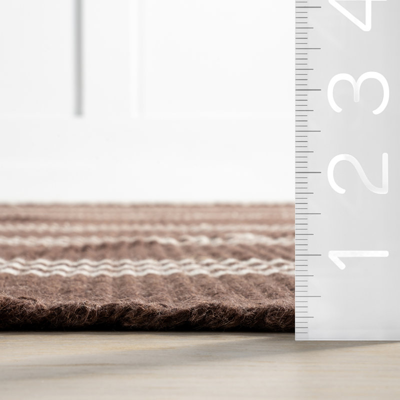 Handmade Dark Brown Wool Striped 10' x 14' Area Rug