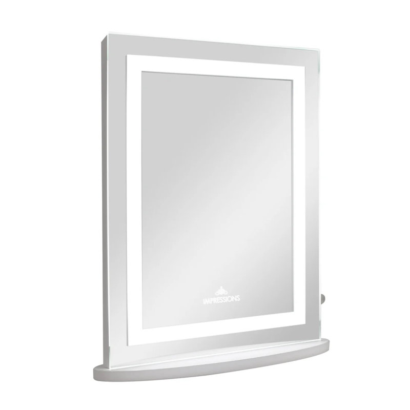 Opulence Vanity Mirror With LED Light And Standing Base, Dimmer Switch Knob, Wall Mounting