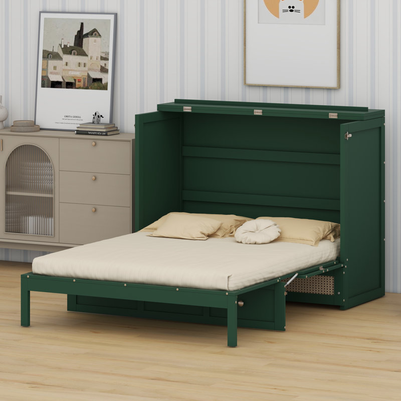 Lit escamotable rabattable avec système de tiroirs spacieux, Vert