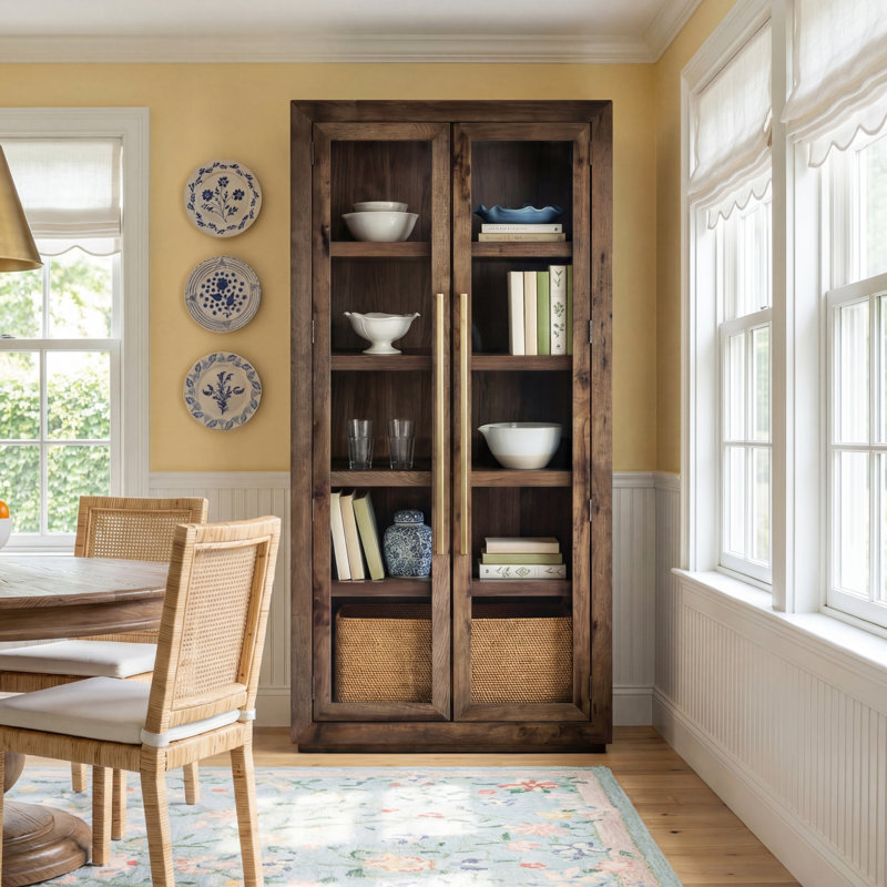Alaya Solid Oak Wood Corner Display Stand, Brown