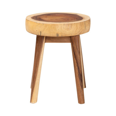 Bali & Pari Jia Suar Wood End Table - Handcrafted Side Table With Live Edge Round Top And Tapered Legs, Rustic Boho Accent Furniture For Living Room, Bedroom, Or Patio