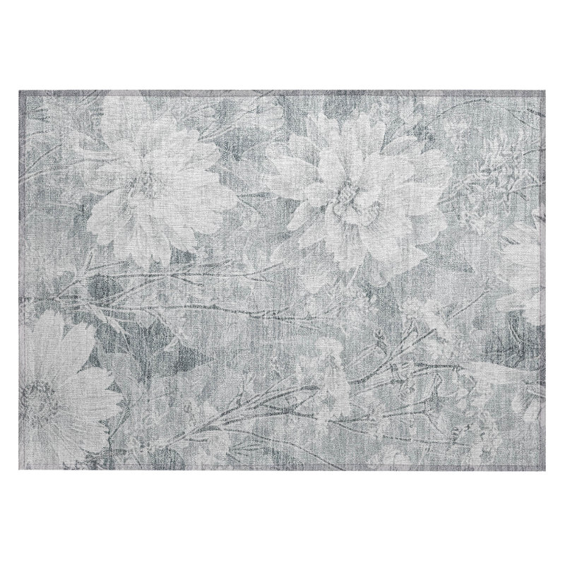 Machine Washable Indoor/Outdoor Chantille ACN2882 Floral Rug, Silver, 2'6" x 3'10"