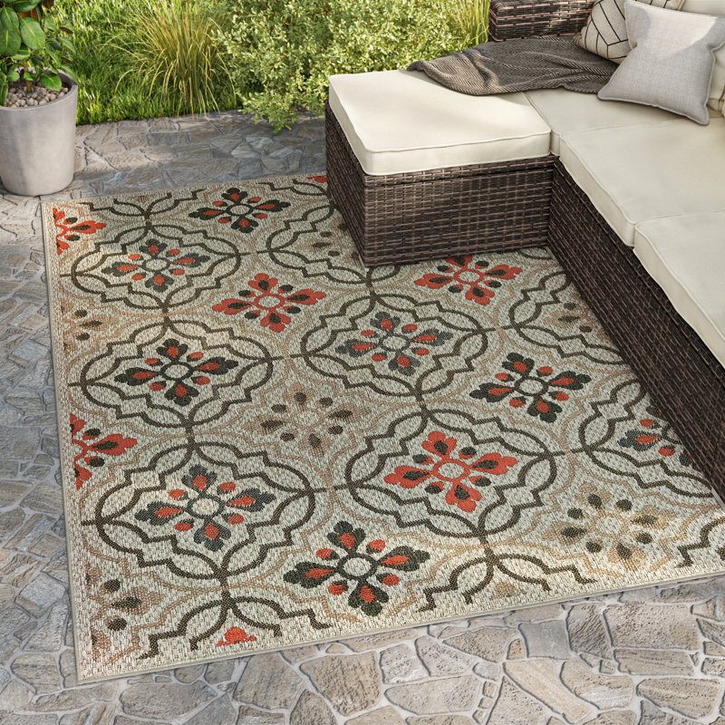 Tapis oriental intérieur / extérieur Izola , Rectangle 9 pi 10 po x 12 pi 10 po