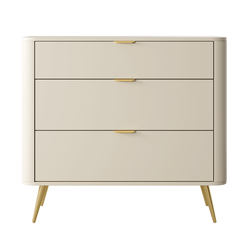 Oval Sideboard With Six Drawers Beige, 83.6cm H x 92.4cm W x 38cm D 