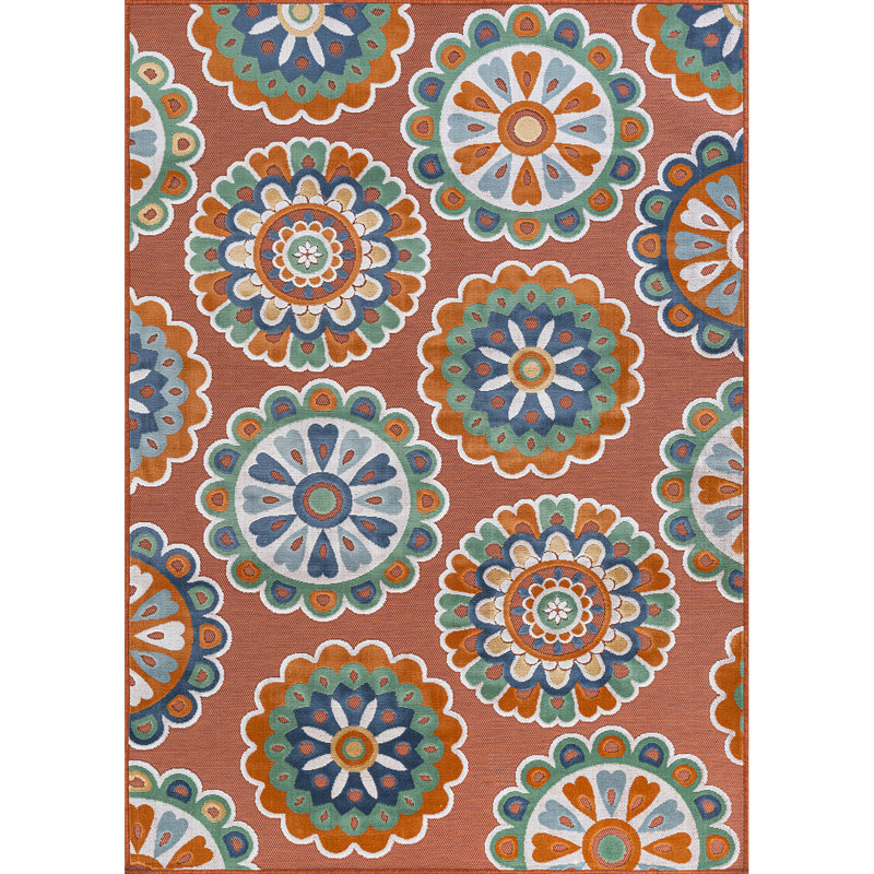 Tapis floral d'intérieur pour l'extérieur, Orange, Rectangle 9' x 12'