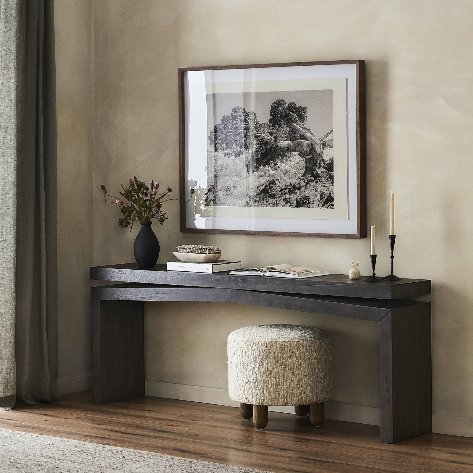 Henn Solid Wood Console Table, Smoked Black, 30.75" H x 94" W x 15" D