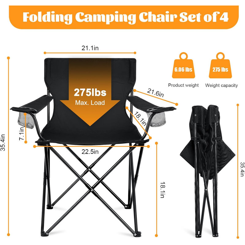 Camping Chairs 4 Pack, Oversized Folding Chair With Cup Holders For Adults, Portable Chair & Carry Bag For Outdoor Backyard, Beach, Lawn, Patio, Picnic, Fishing, Oxford Fabric & Heavy Duty(Blue)