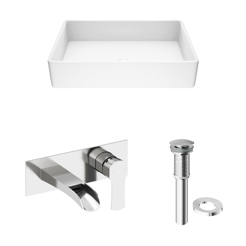 Eco-Friendly White Stone Rectangular Vessel Sink with Modern Faucet