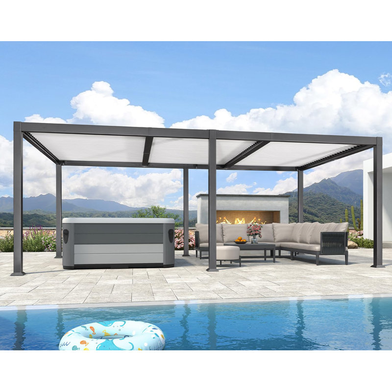 Purple Leaf 11' X 21' Outdoor Aluminum Pergola White Adjustable Rainproof Roof Grey Frame