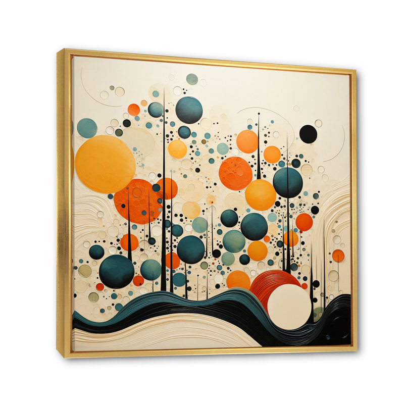 Orange orange Mid Century Organic Harmony II - art abstrait Mid-Century, H 16 po x l 16 po x P 1 po, Cadre flottant doré