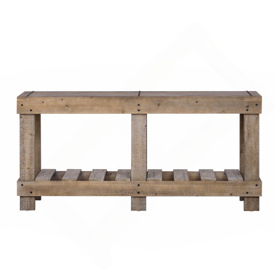 62.9" Vintage Entryway Table - Fir Solid Wood With Natural Grain, 6 Reinforced Legs & 4.5" Thick Desktop, Metal Rivet Decor & Plank Under-Shelf, Console Table For Hallway, Living Room